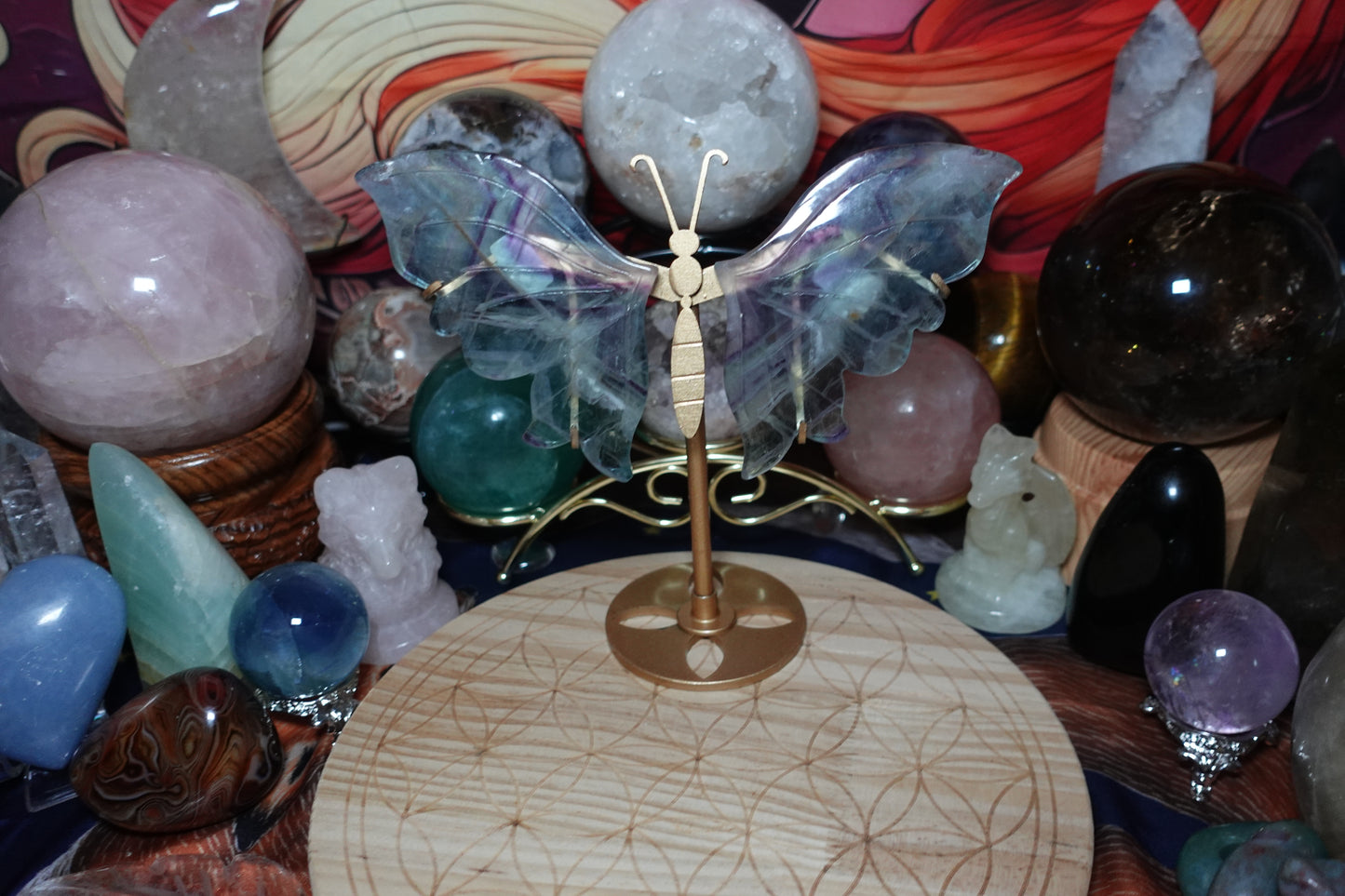 Rose Quartz & Fluorite Butterfly Wing Carvings