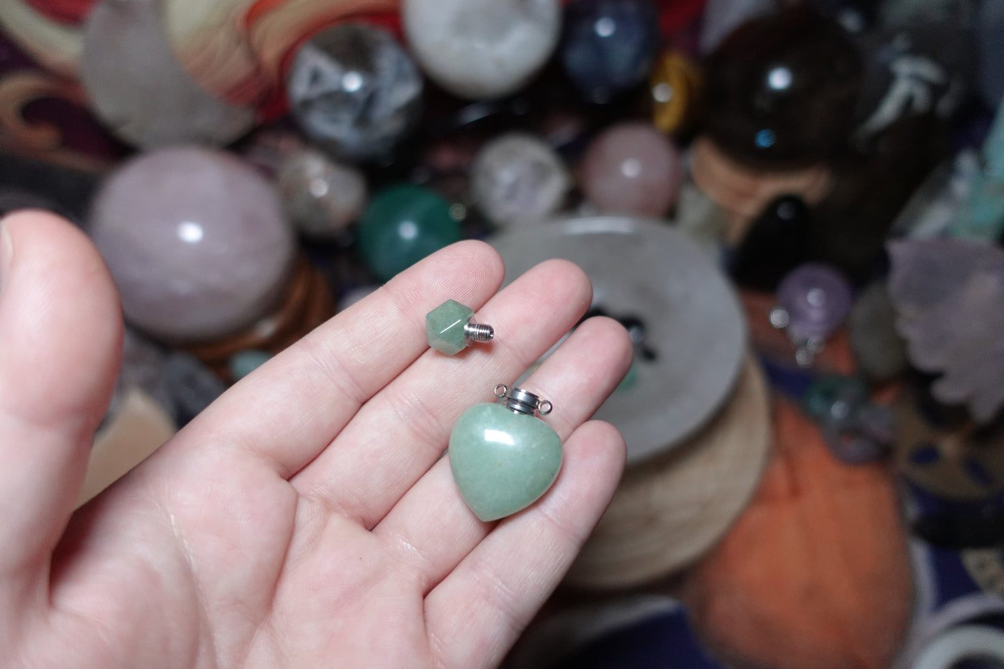 Mini Crystal Perfume Bottles & Pendant - Green Aventurine, Clear Quartz, Black Obsidian