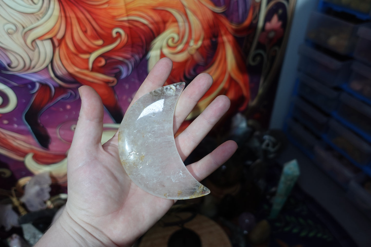 Clear Quartz Moon Carving with Stand