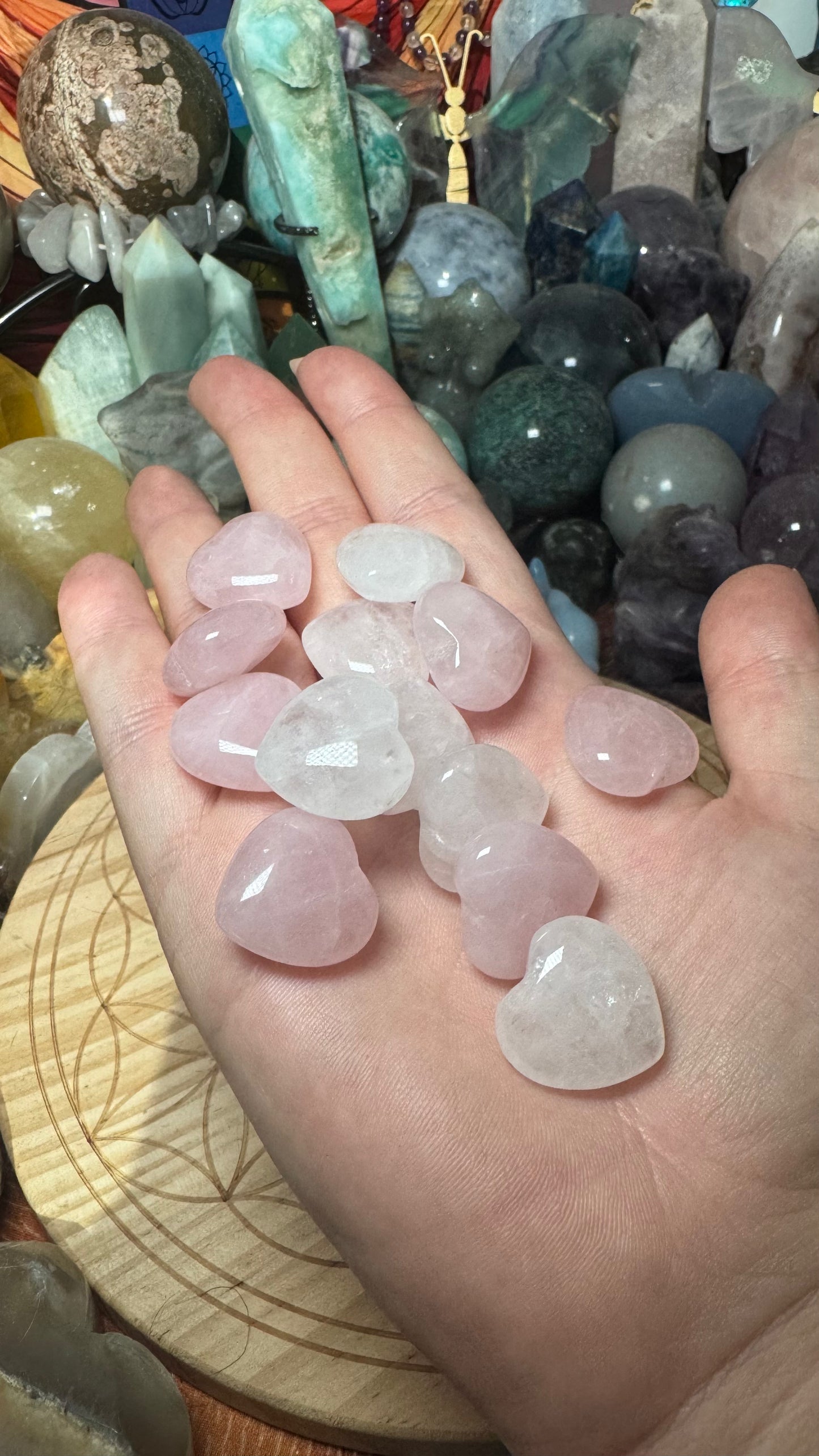 Mini Rose & Clear Quartz Carvings