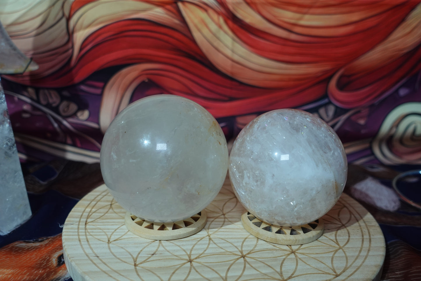 Clear Quartz Spheres with Golden healer inclusions, Full of Rainbows