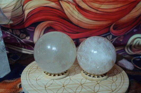 Clear Quartz Spheres with Golden healer inclusions, Full of Rainbows