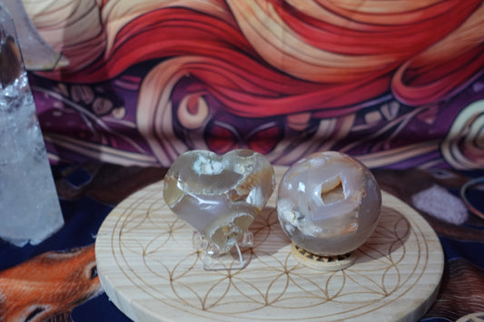 Flower Agate Heart & Sphere