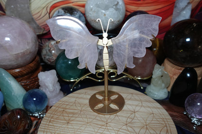 Rose Quartz & Fluorite Butterfly Wing Carvings