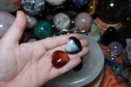 Carnelian & Black Agate Heart Carvings