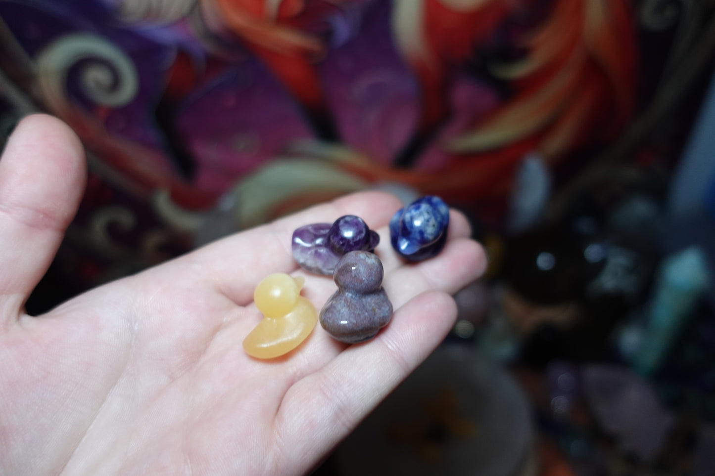 Mini Duck Carvings - Amethyst, Sodalite, Ocean Jasper, Yellow Calcite