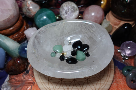 Mini Crystal Perfume Bottles & Pendant - Green Aventurine, Clear Quartz, Black Obsidian