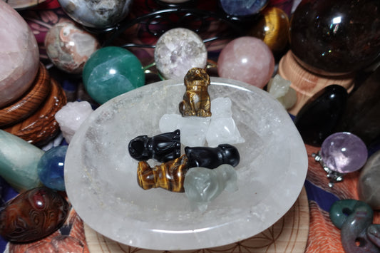 Dog Carving - Tiger Eye, Black Obsidian, Fluorite, Clear Quartz