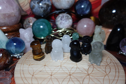 Dog Carving - Tiger Eye, Black Obsidian, Fluorite, Clear Quartz