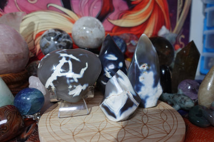 Orca Agate Flame & Heart Carvings