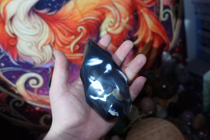 Orca Agate Flame & Heart Carvings