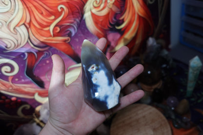 Orca Agate Flame & Heart Carvings