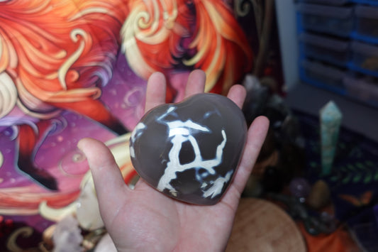 Orca Agate Flame & Heart Carvings
