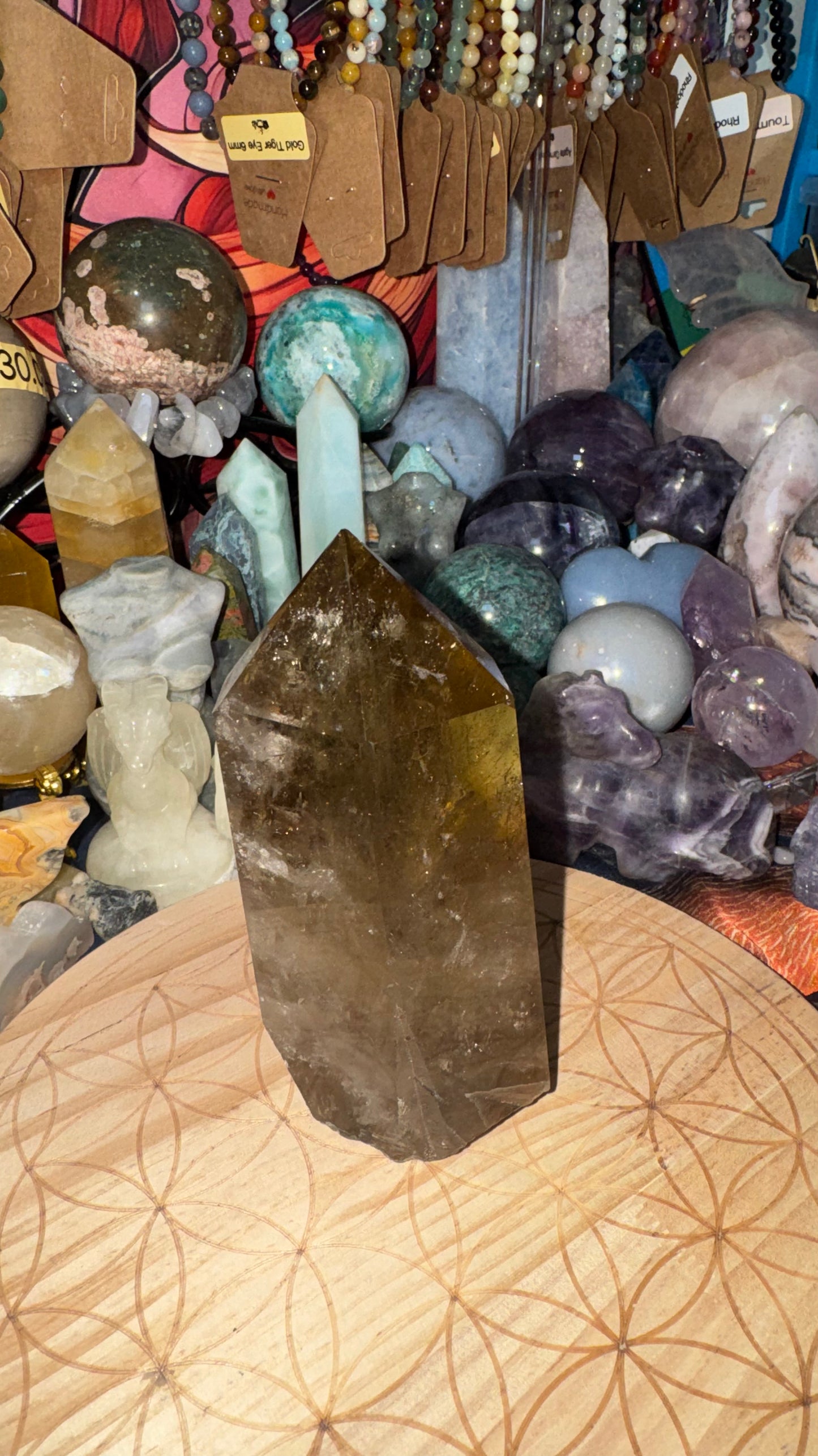 Large Smokey Quartz half raw tower