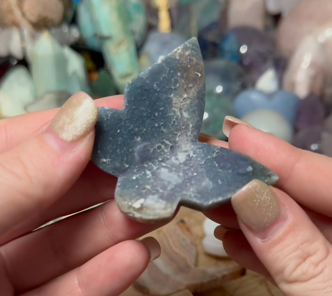 3D CRYSTAL BUTTERFLY CARVINGS - GRAPE AGATE, WHITE AGATE, GOLDEN CRAZY LACE, PINK CRAZY LACE, MALIGANO JASPER, CHRYSOPRASE,