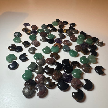 Tiny moon carvings - Green Aventurine, Tiger eye, Pyrite, Obsidian, Ocean Jasper, Amethyst
