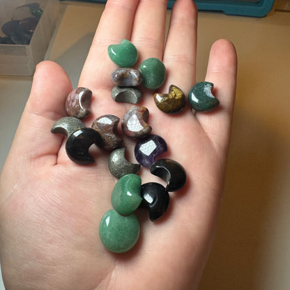Tiny moon carvings - Green Aventurine, Tiger eye, Pyrite, Obsidian, Ocean Jasper, Amethyst