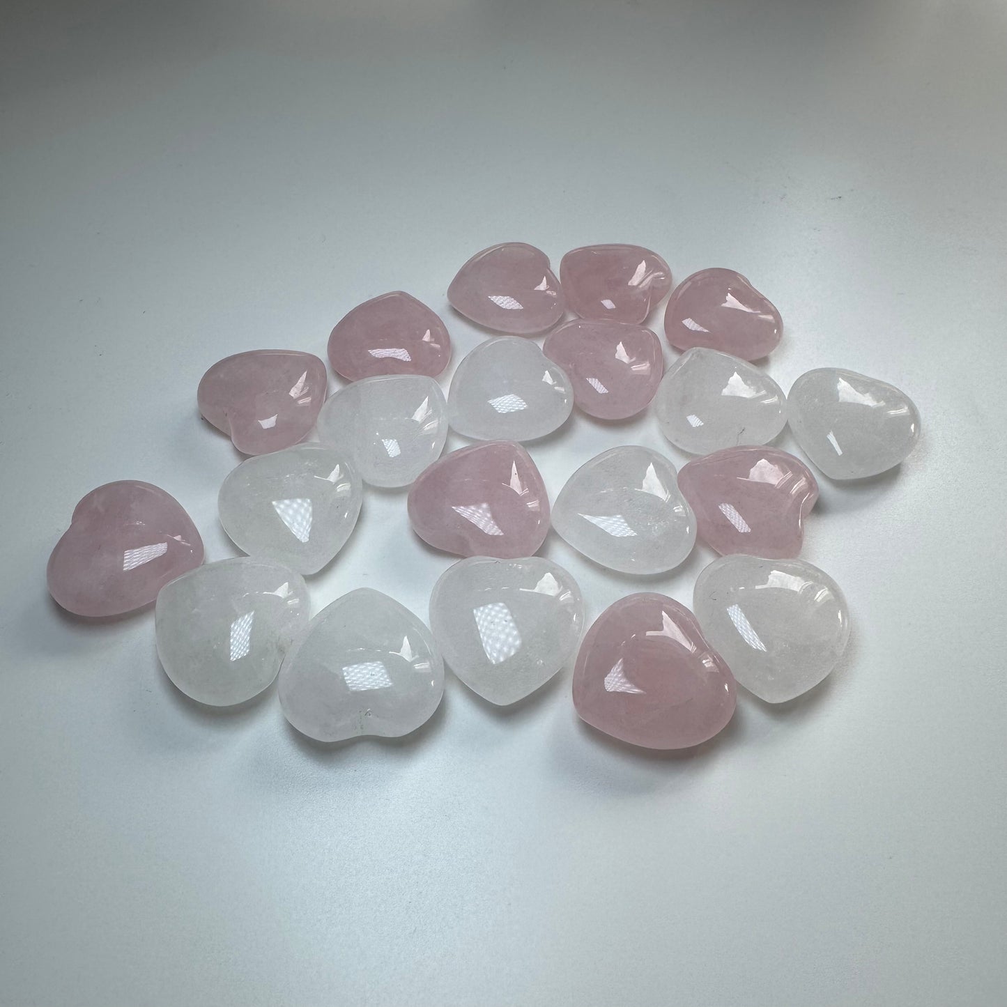 Mini Rose & Clear Quartz Heart Carvings